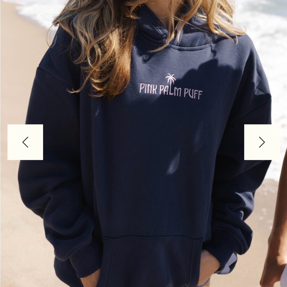 Pink Palm Puff Classic Puff Hoodie in Navy